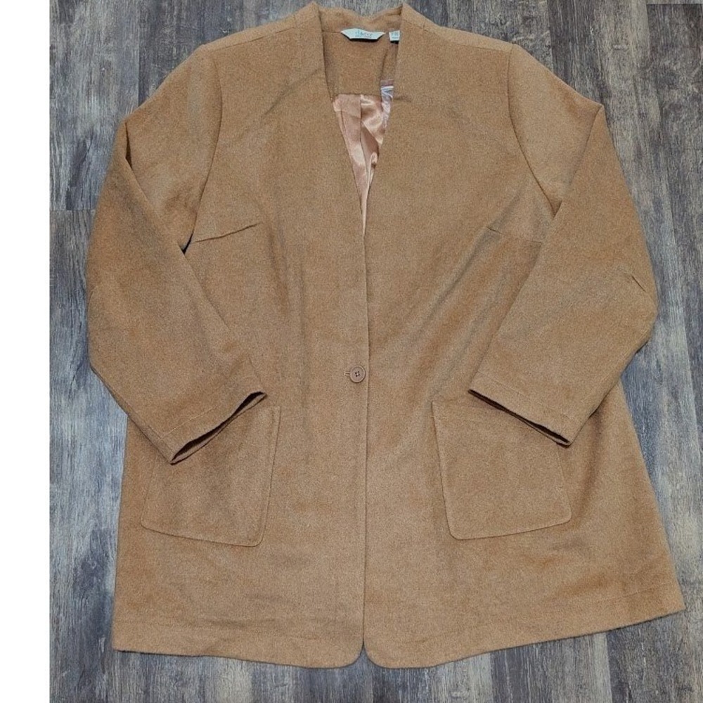 Denim & Co Womens Camel Tan Open Front Longline Blazer Jacket Plus Size 2X